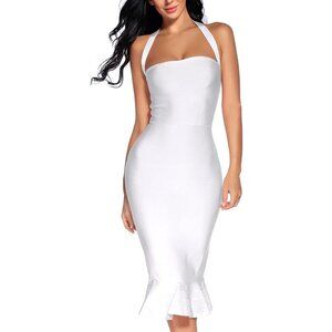 houstil Women's V Neck Halter Fishtail Bandage Bodycon Dress Party